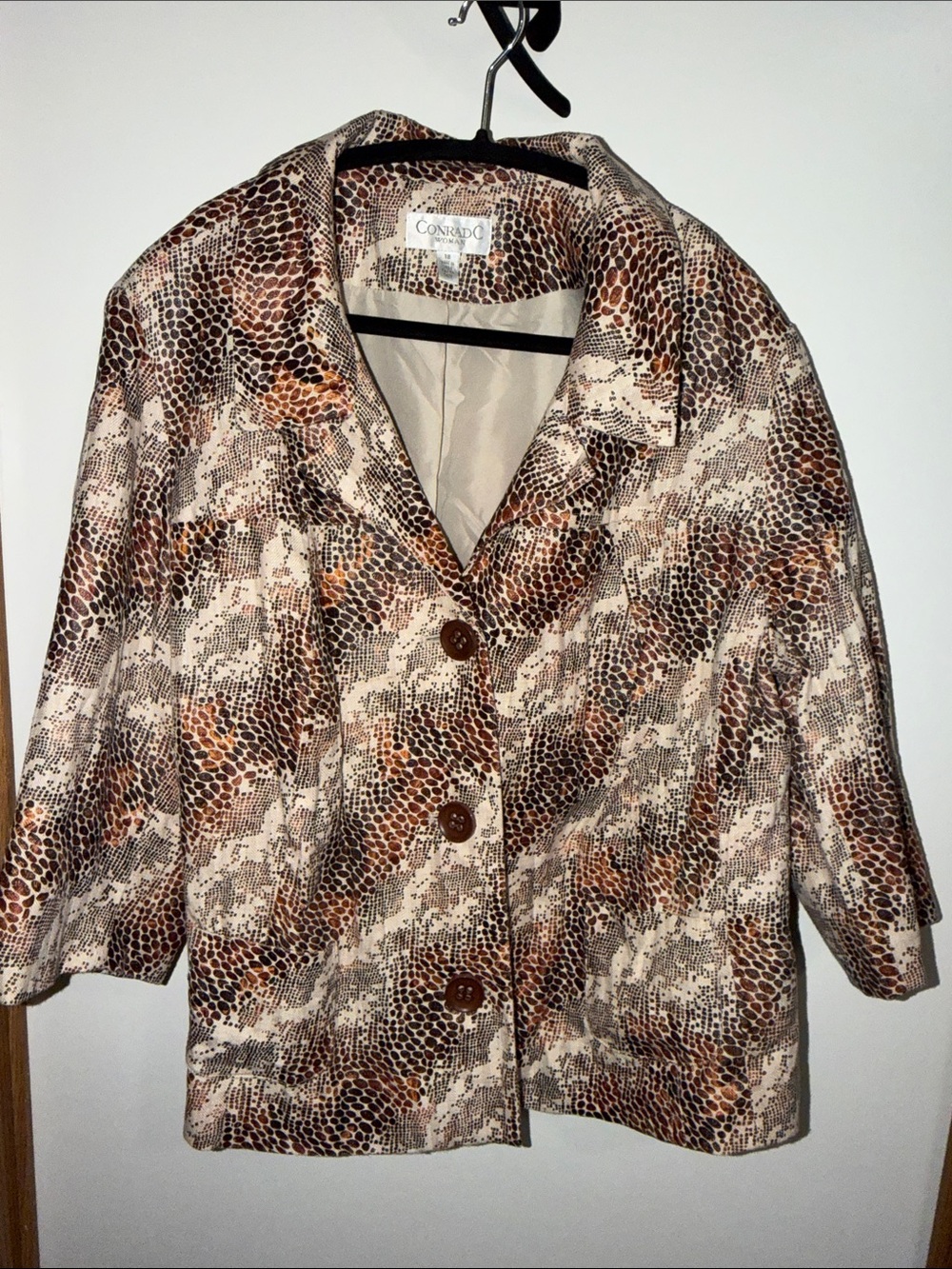Conrado Brown Snakeskin-Print Button Blazer